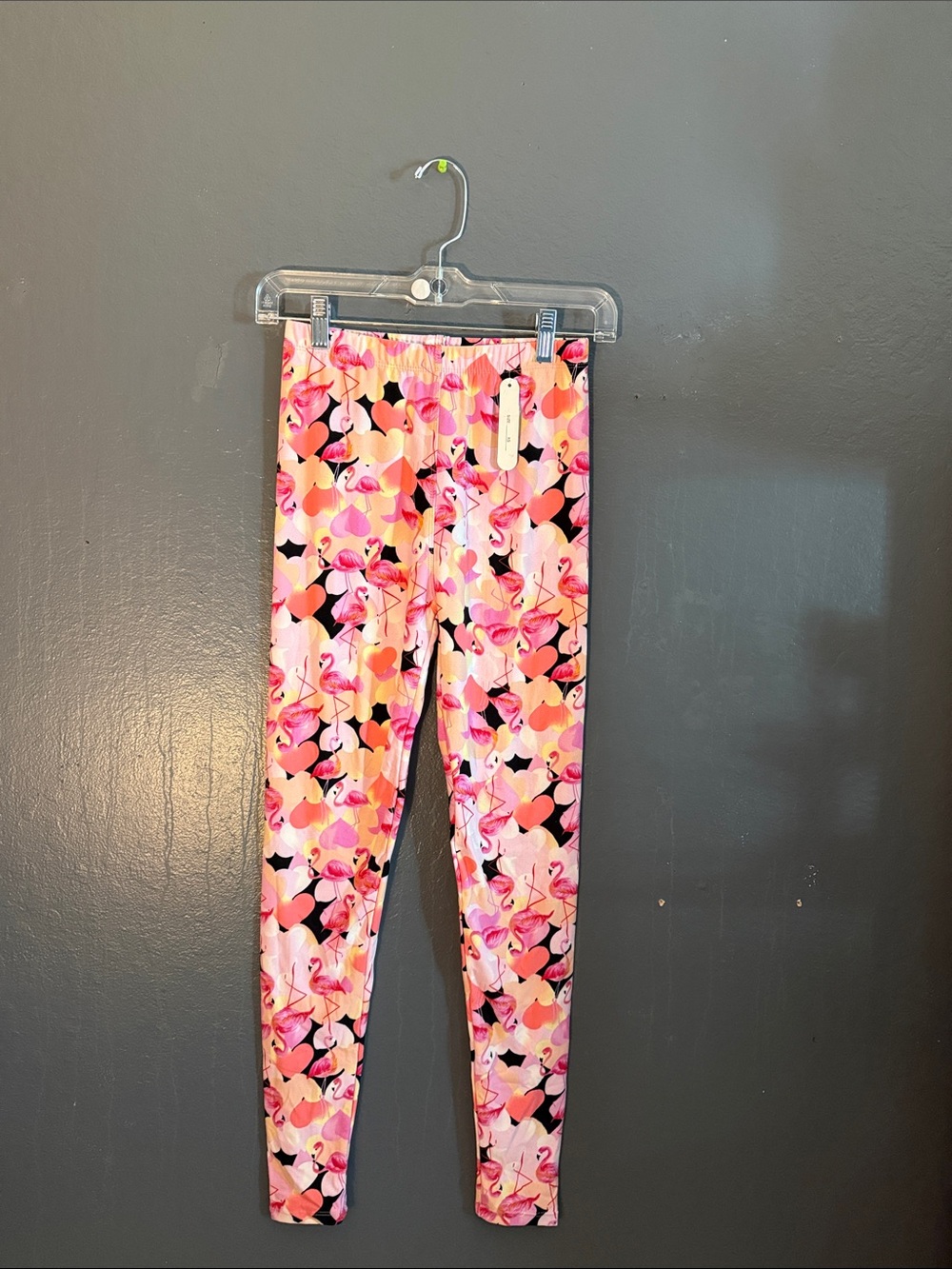 Girls Pink Flamingo & Heart Print Leggings